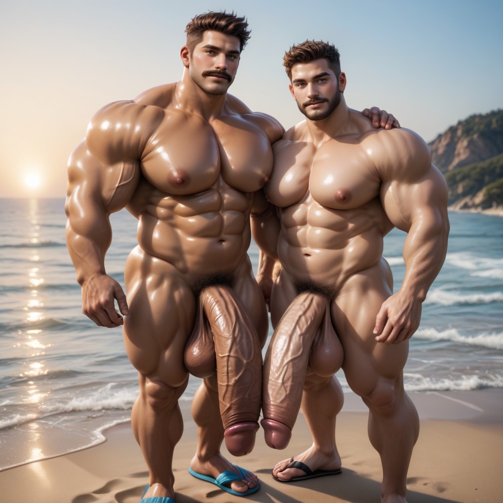 Two Men, Oiled Skin, Gruesa Porno gay IA
