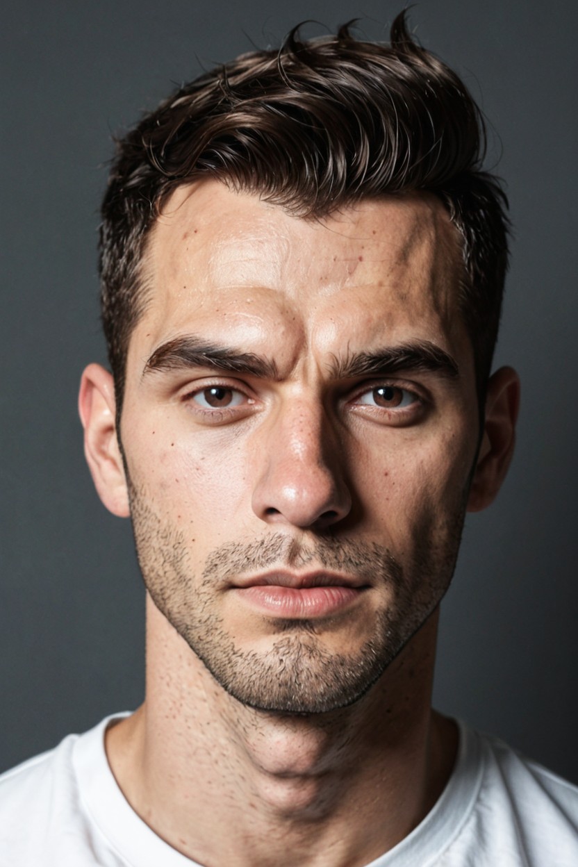 Straight Dense Eyebrows, Ojos Marrones, Natural Forehead Texture Porno gay IA