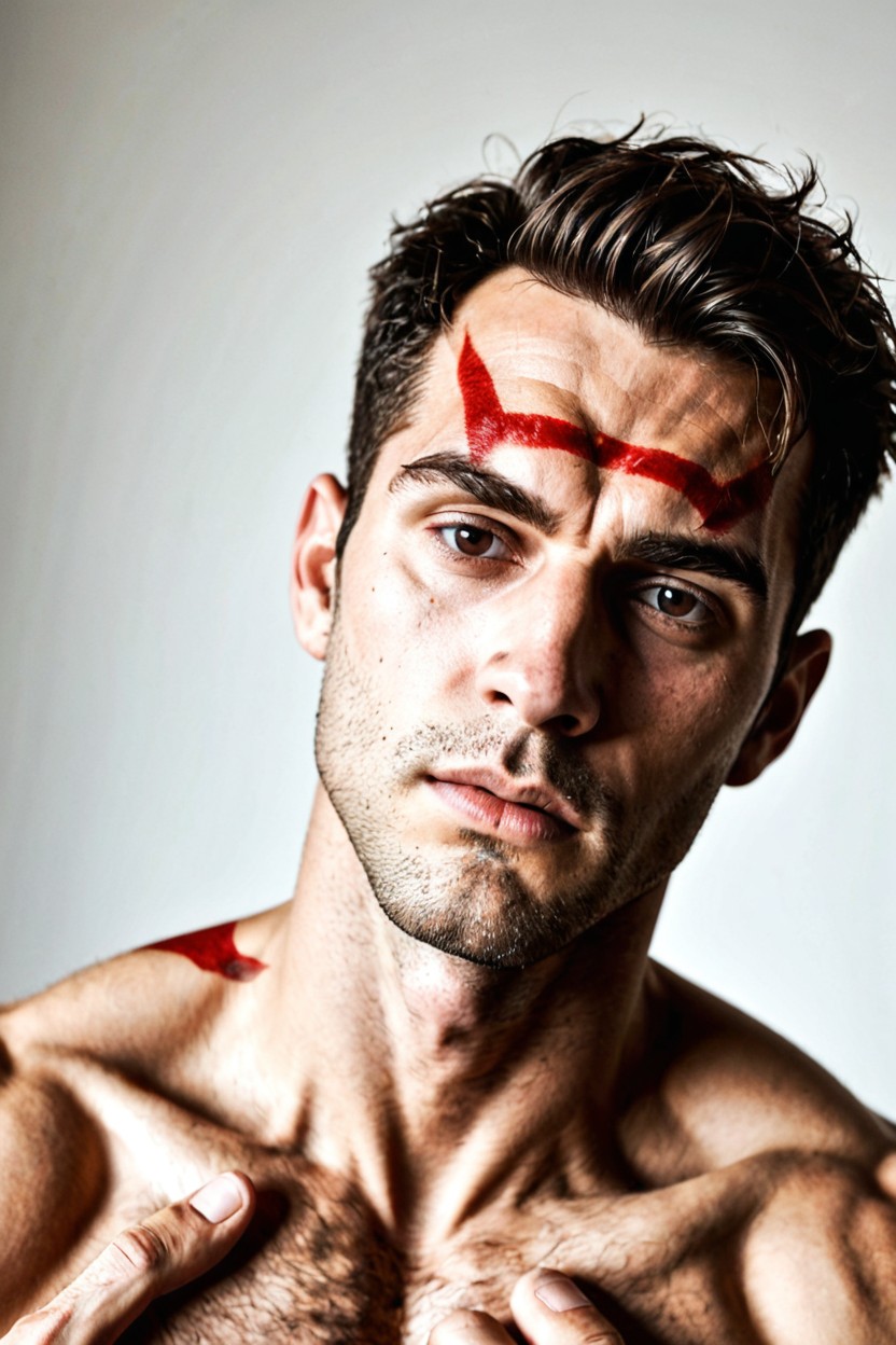 Stubbled Jaw, Calm Direct Forward Gaze, Slight Downward Outer Brow Tilt AI Gay Porn