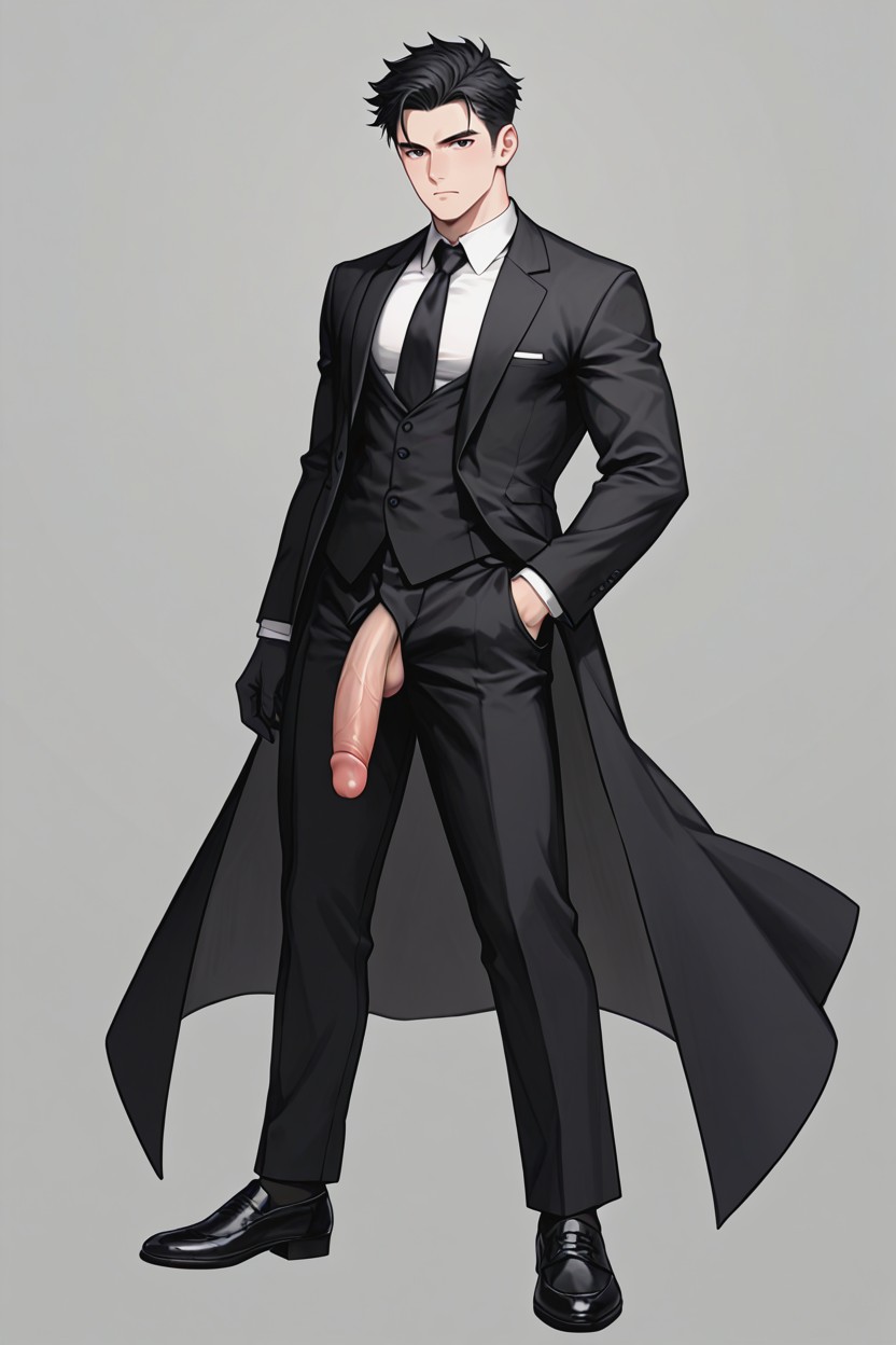 Serious Tired Face, Wearing Black Pants, Penis Standing Up AI同性戀黃片