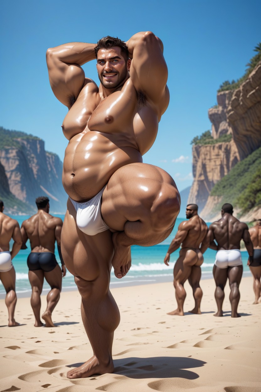 Arms Up, Extremely Large Ass, Bara Man Has Massive Legs AI Gay Porn