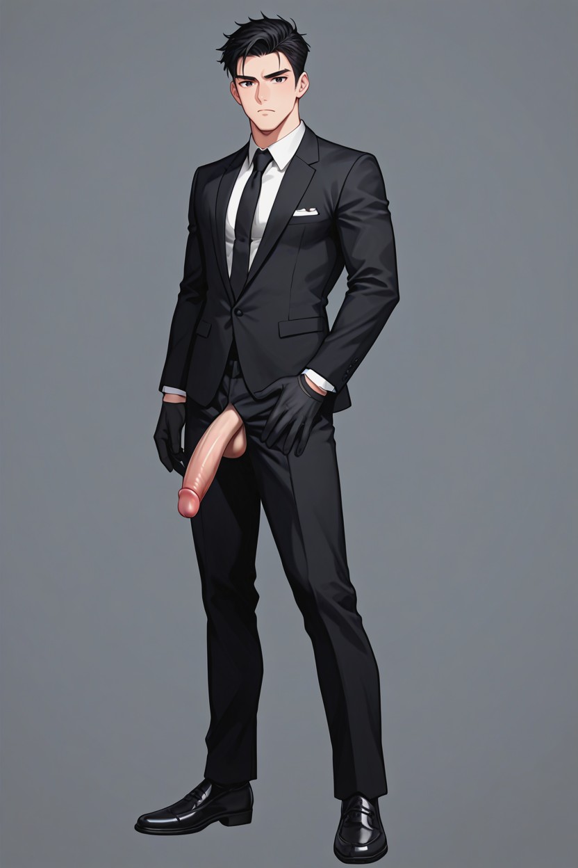 Black Eyes, Legs Apart, Penis Standing Up ゲイAIポルノ