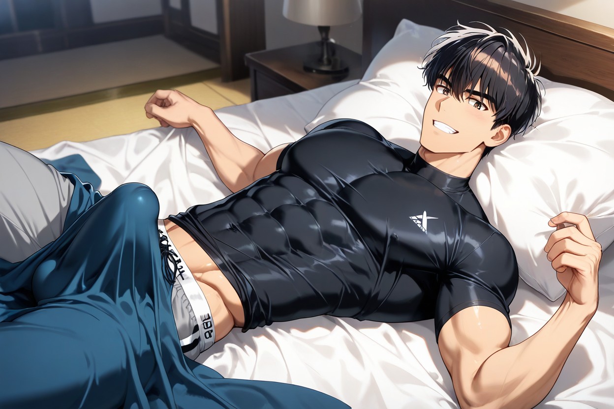Cock Not Visible, Compression Shirt, Impossible Gigantic Penis Pornografia gay com IA