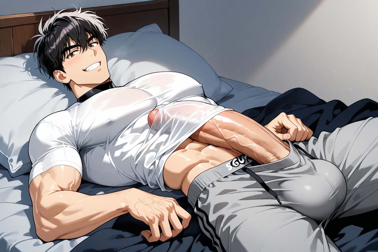 Cock Against Body, Cock Under Shirt, Impossible Gigantic Penis Porno IA Gay