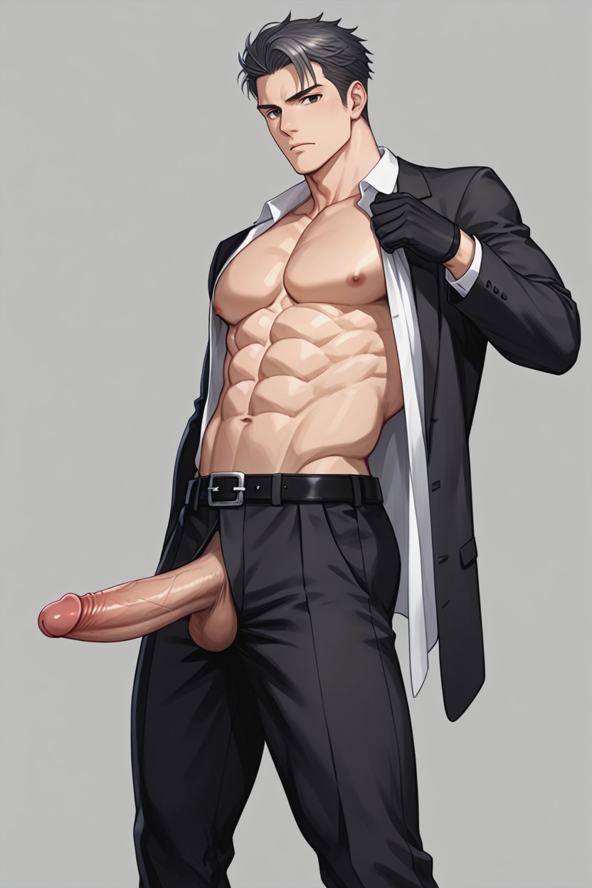 Black Outfit, Solo, Light Skin AI Gay Porn