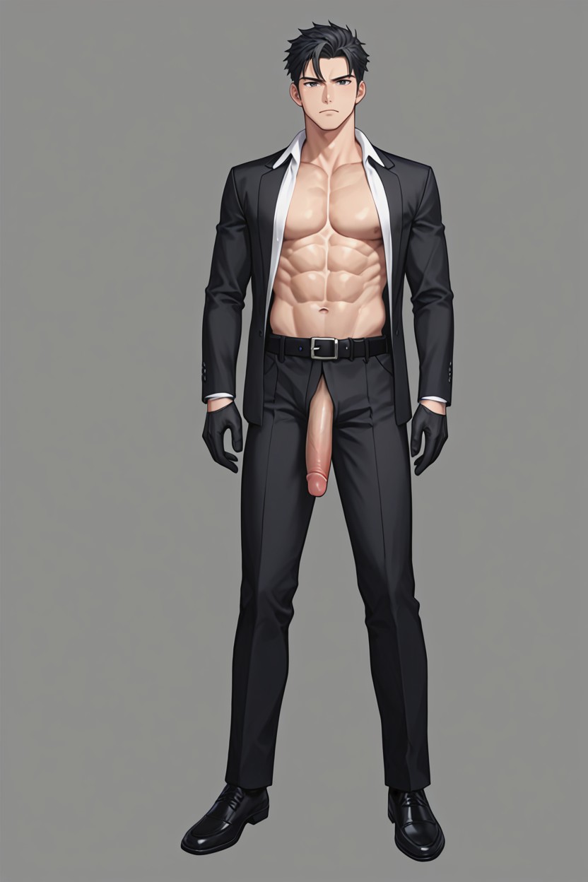 One Person, Black Formal Shoes, He's Opening His Shirt To Reveal His Chest And -pack Abs Porno gay IA