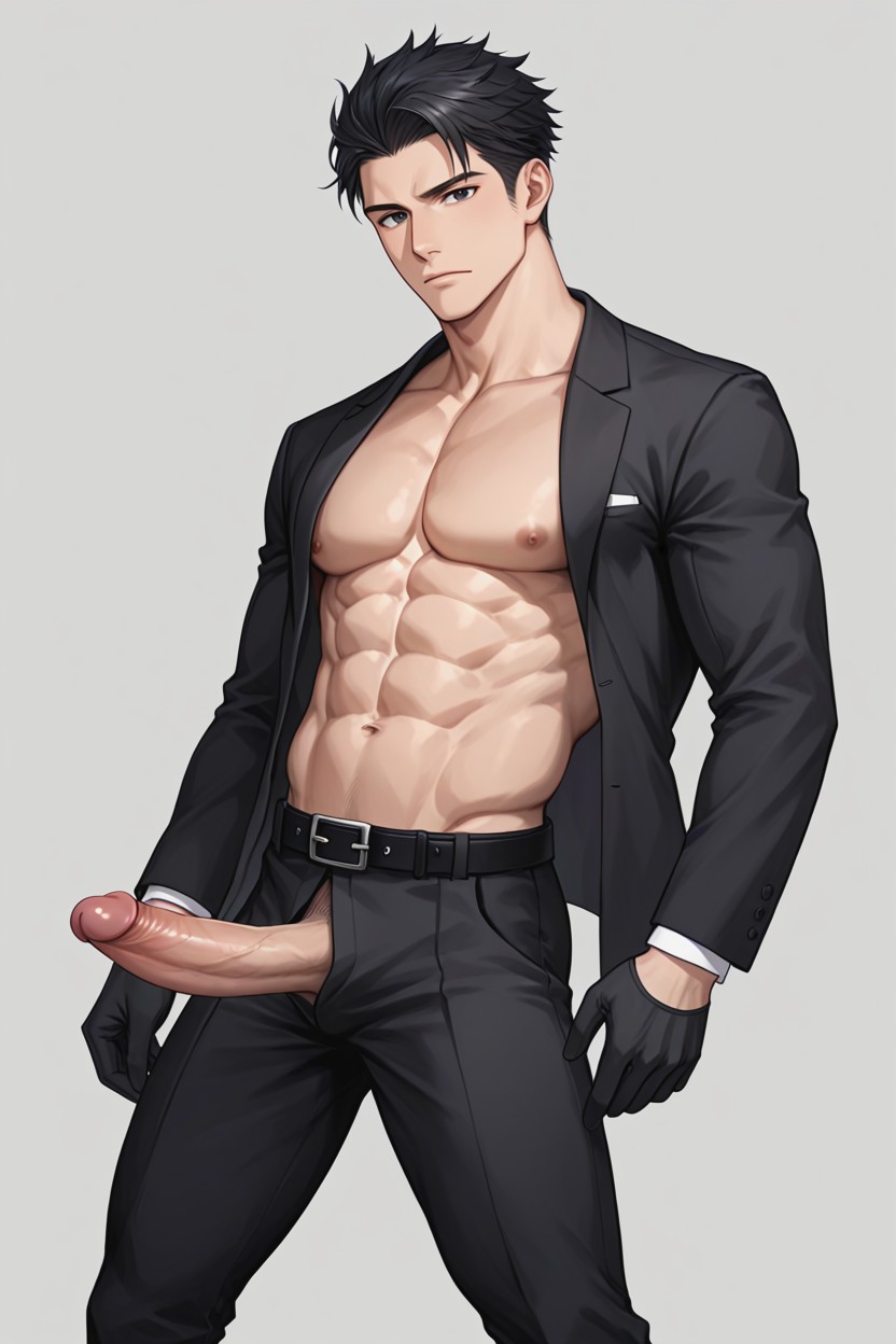 -pack Abs, He's Opening His Shirt To Reveal His Chest And -pack Abs, Legs Apart Porno gay IA