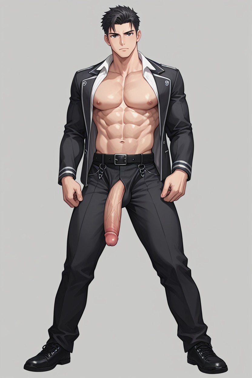 Black Eyes, Fully Erect Penis, Looking At Viewer ゲイAIポルノ