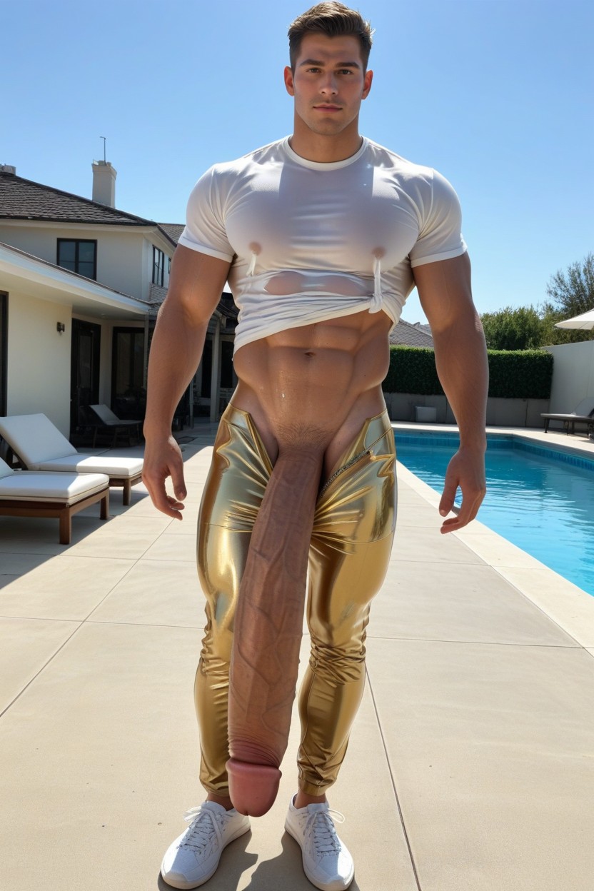 V Line, Impossibly Long Oversized Colossal Hyper Cock Thicker Than His Arms, Vue De Face Porno IA Gay