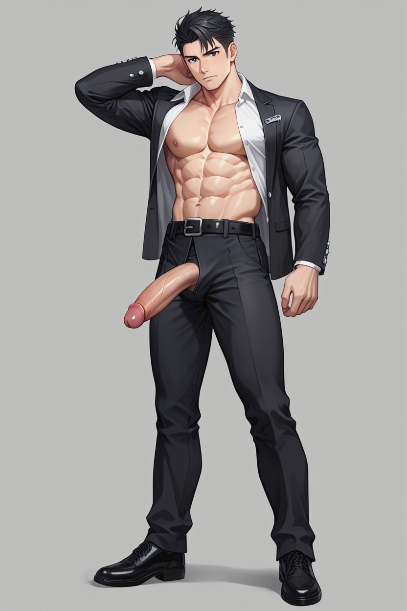 White Open Undershirt, Black Hair, Hot Anime Man AI同性恋黄片