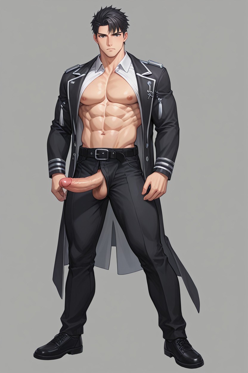 Wearing Black Office Pants, Black Clothes, Black Hair AI Gay Porn