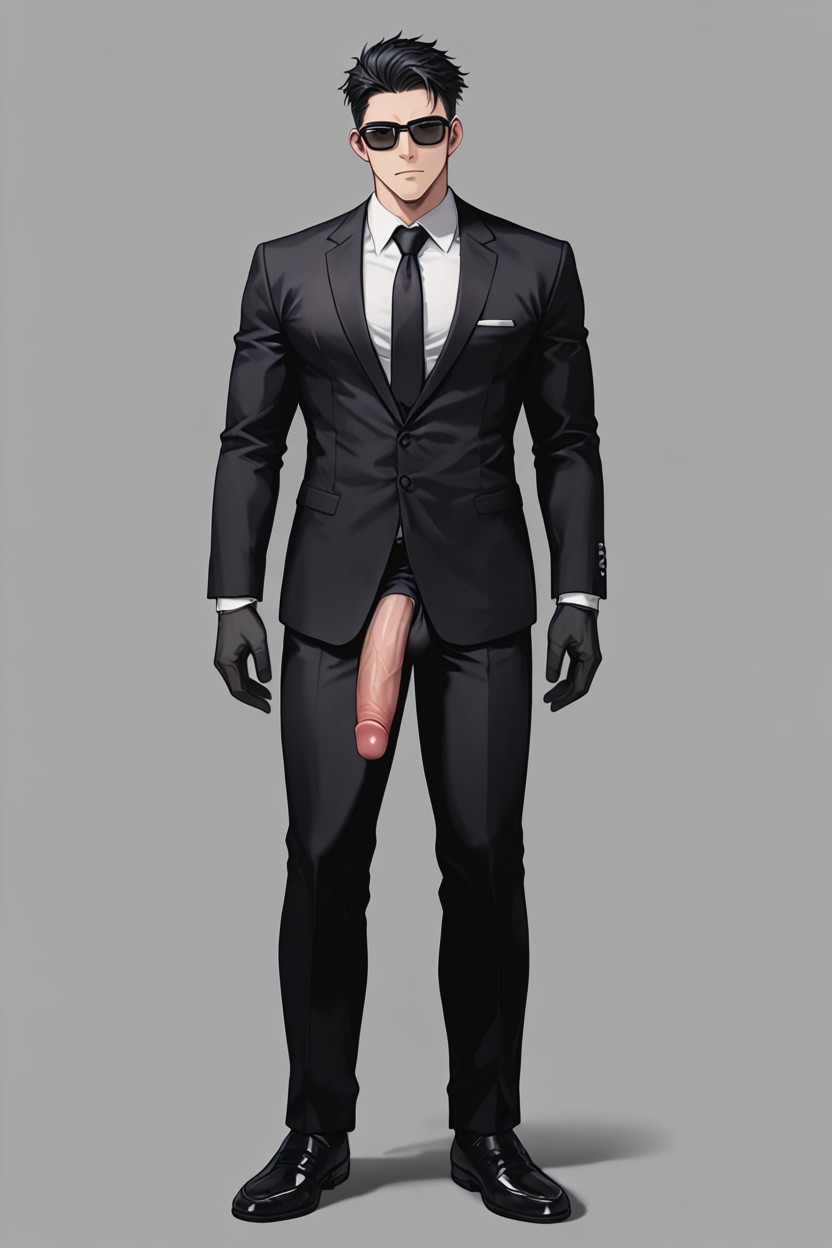 One Person, Hard Penis, Black Formal Suit 게이 AI 포르노