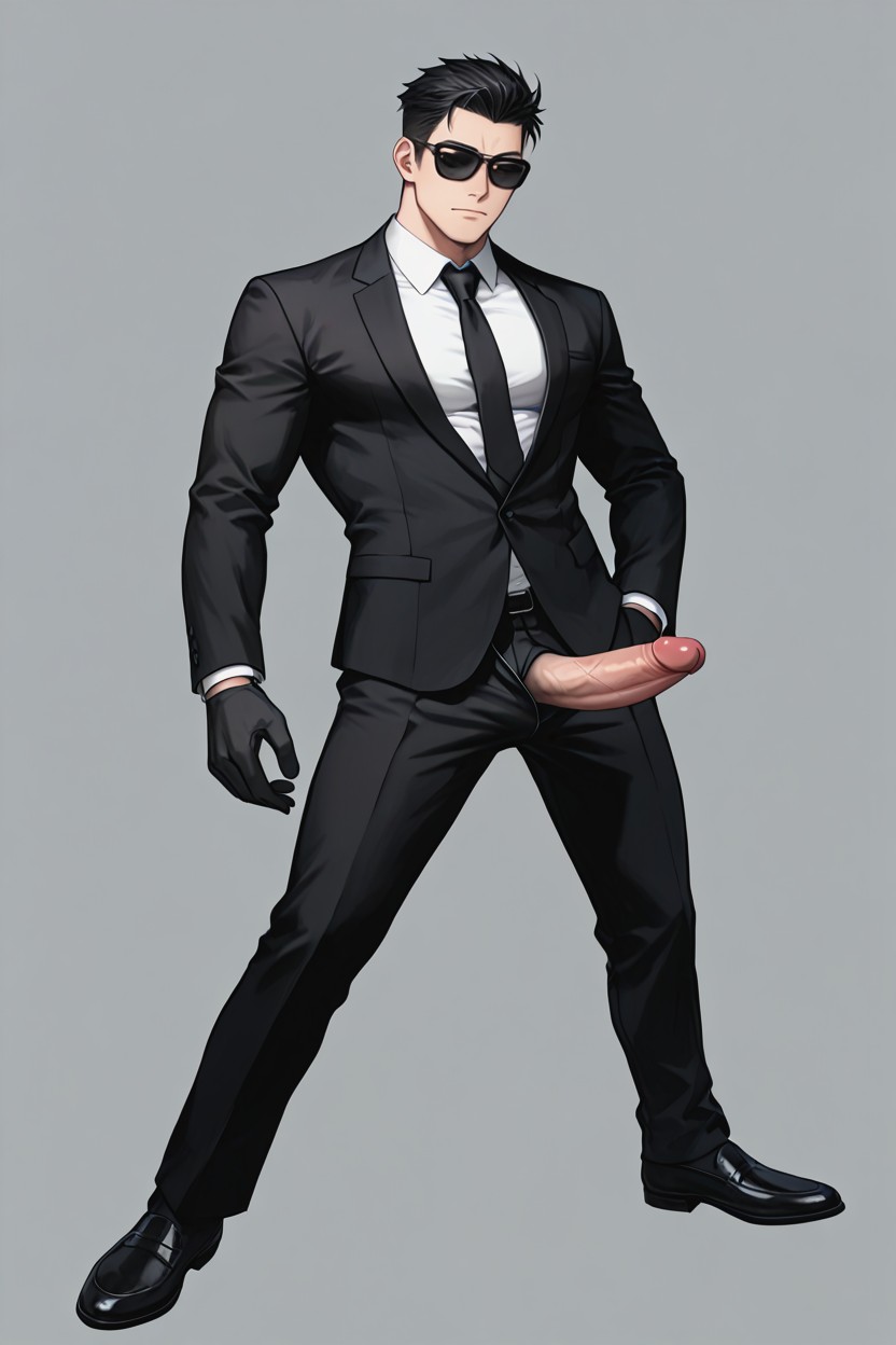 Simple Grey Background, Serious Tired Face, Open Penis 게이 AI 포르노