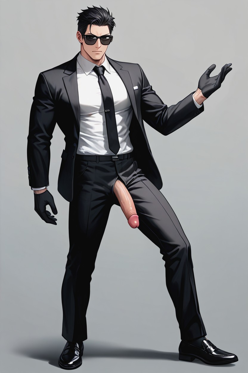 Full Black Gloves, Open Penis, Black Clothes 게이 AI 포르노