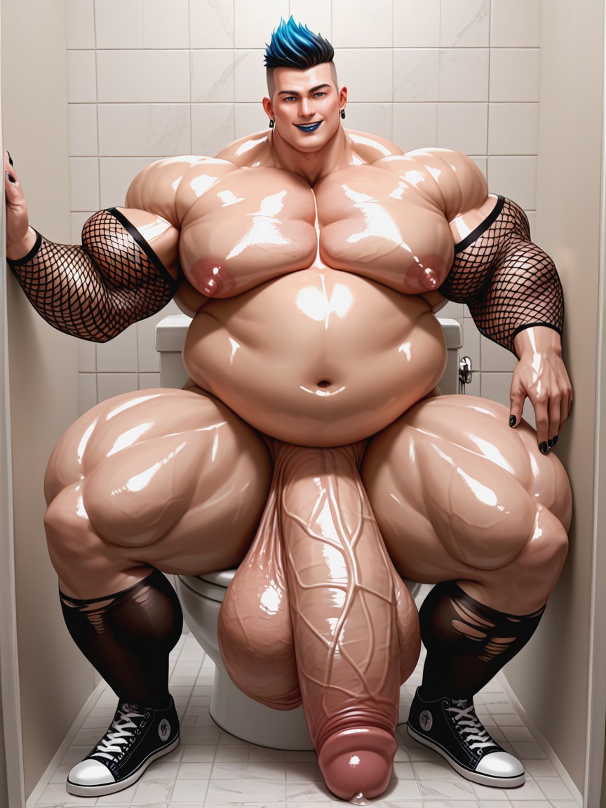 Hyper Huge Bulging Testicles, Massive Comically Lengthy Oversized Cock, Black Nail Polish ゲイAIポルノ