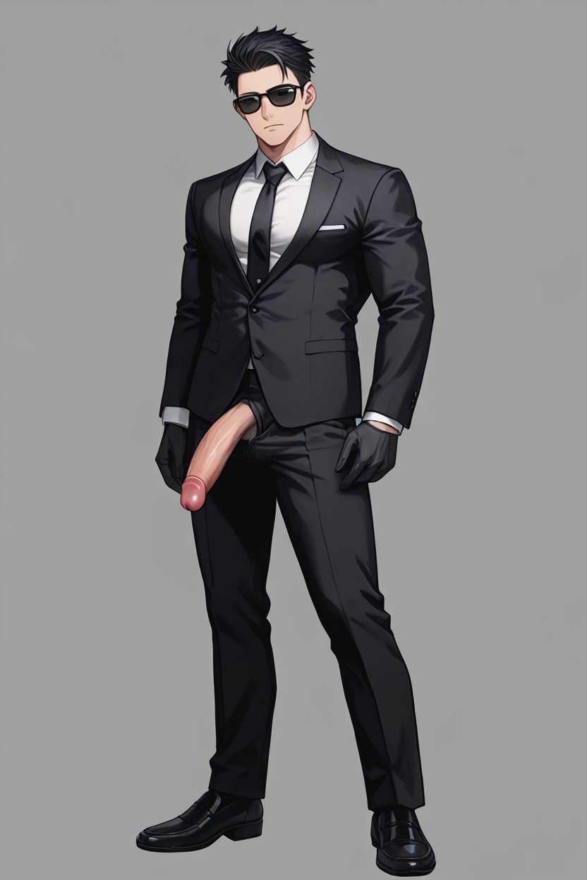 Black Outfit, Wide Shoulders, Full Black Gloves AI同性戀黃片