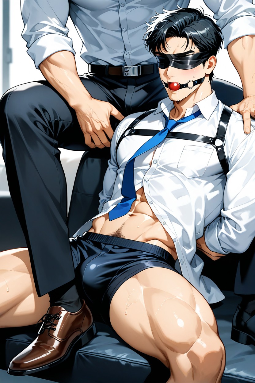 Wearing A Thick-sleeved White Dress Shirt, 單人圖, Being Groped From Behind By Someone AI同性戀黃片