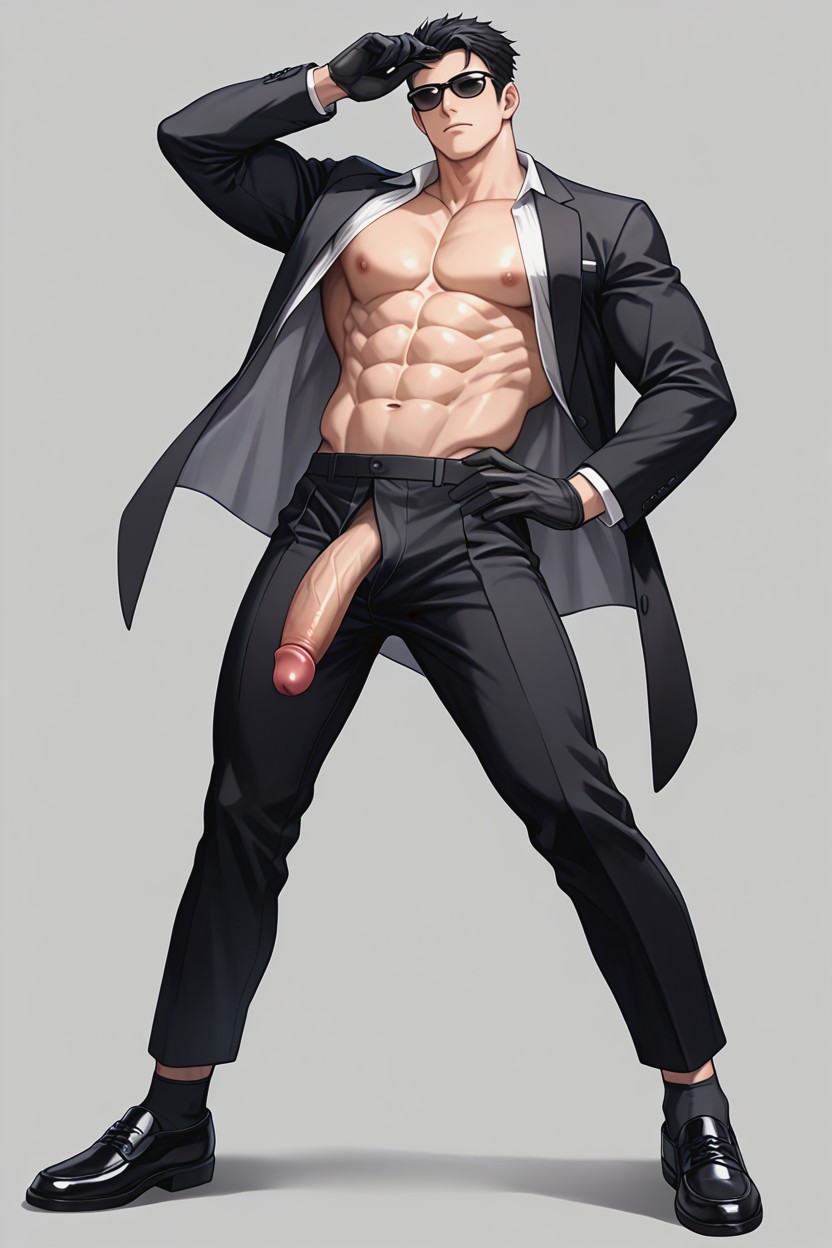 Black Clothes, Sexy Model Pose, Serious Nonchalant Face ゲイAIポルノ