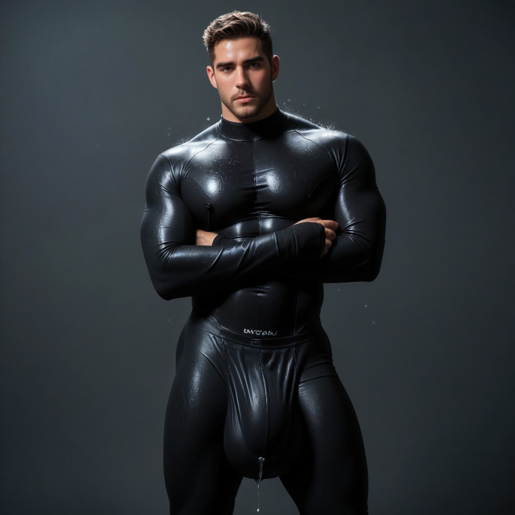 Glans Between Pecs, Fully Erect Hyper Cock, Angular Features 게이 AI 포르노