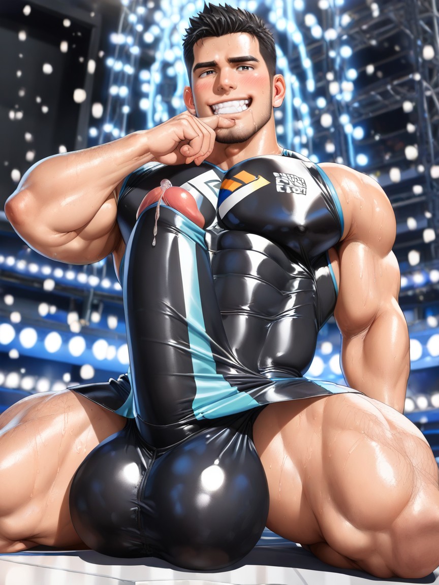 Glans Between Pecs, Erection Pressed Against Chest, Extremely Erect AI Gay Porn