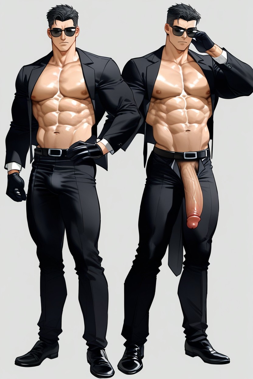 Full Black Gloves, Light Skin, Serious Nonchalant Face Pornografia gay com IA