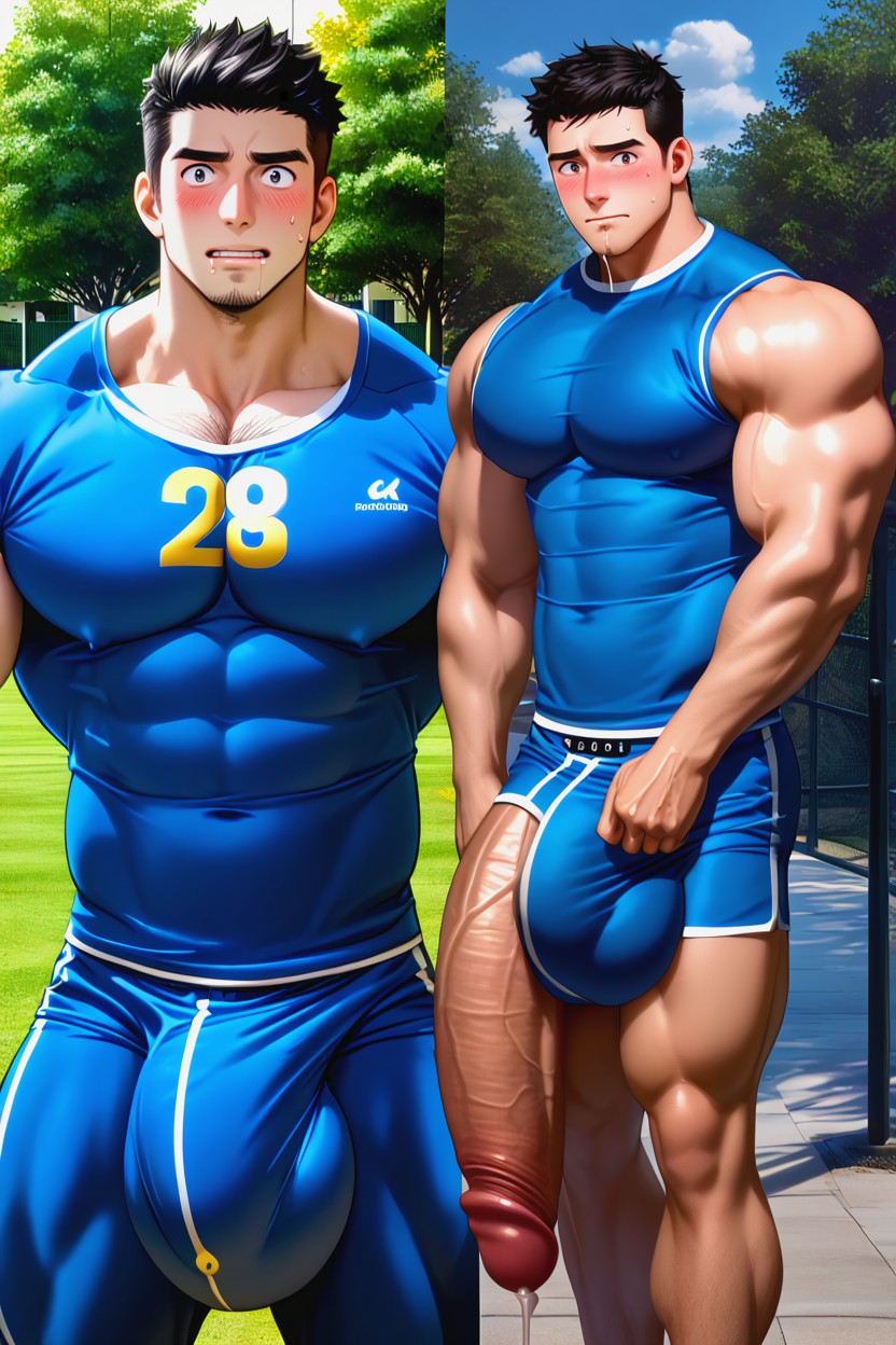 Erection Pressed Against Chest, Black Hair, Cock Pressed Against Stomach AI Gay Porn