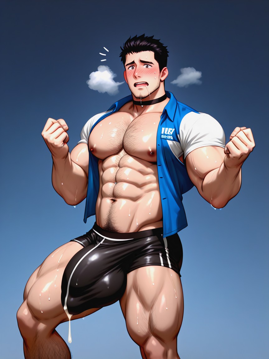 Bulge Thicker And Longer Than Leg, Square Jaw, Upwards Bulge Reaches Up To His Mouth AI Gay Porn