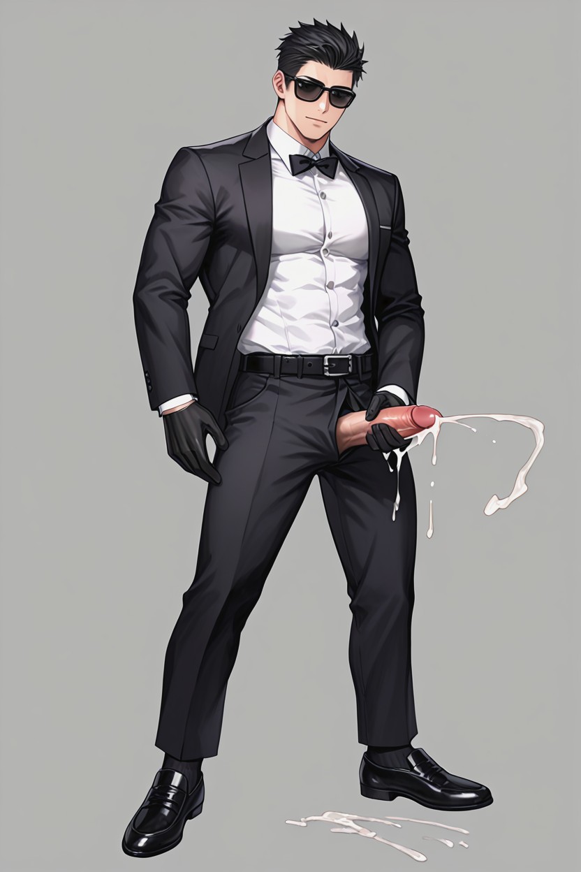 Simple Background, Black Work Shoes, Confident Pose Porno IA Gay