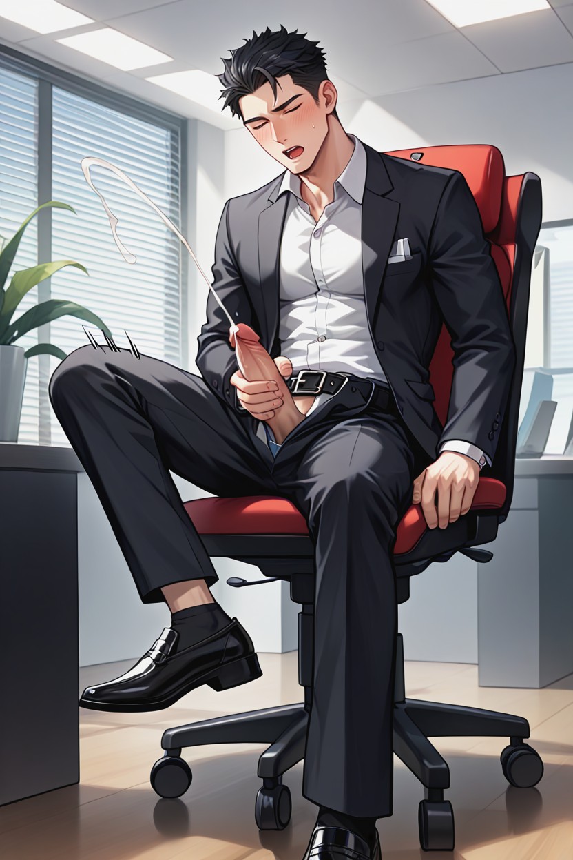 Black Office Suit, Light Skin Penis, Cum Shot Porno IA Gay