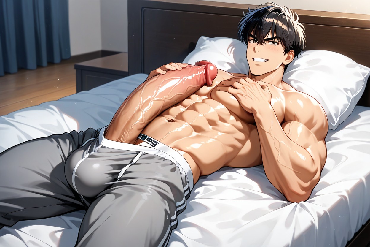 Cock Going Out Of Underwear, Man, Bed AI Gay Porn