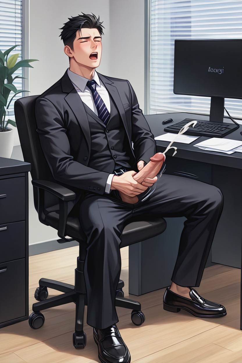 Office Background, Erect Penis, Muscular Body Porno IA Gay