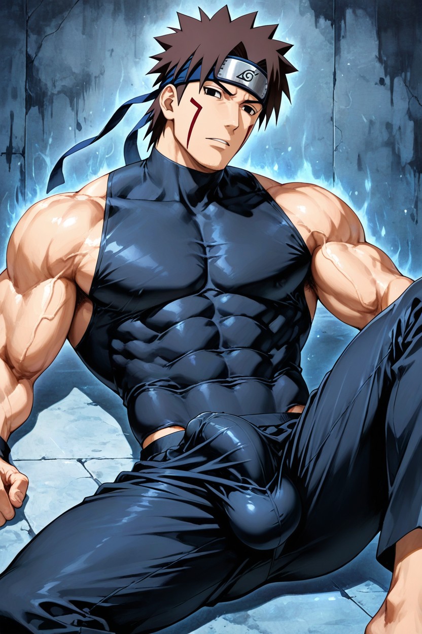 Black Ninja Clothes Top, Male, Cock Bulge Erect Sideways Porno gay IA