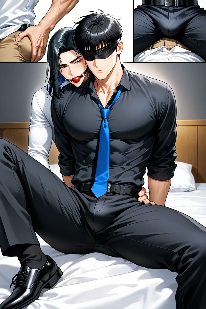 Arms Behind Back, Black Office Pants, Style Hair Is Curtain AI Gay Porn
