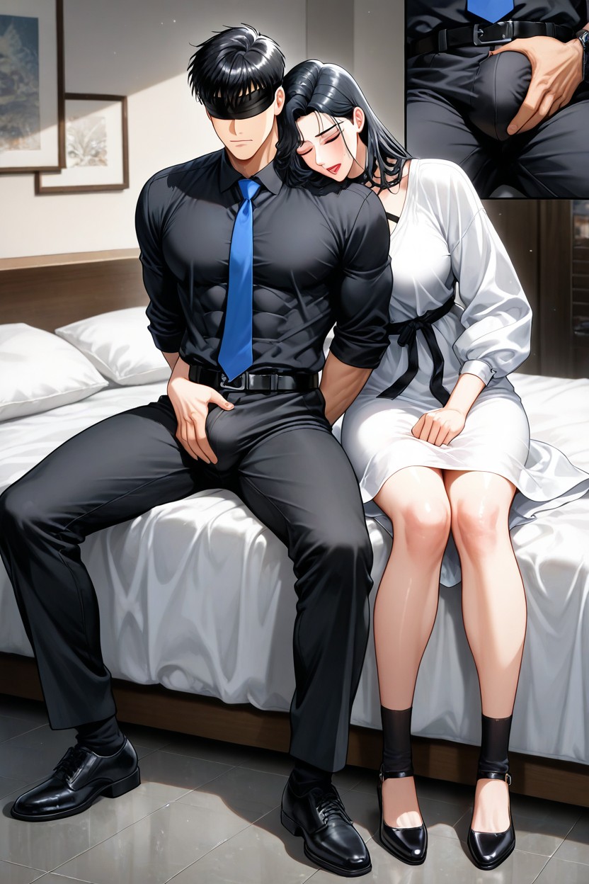 Wearing A Thick-sleeved White Dress Shirt, Style Hair Is Curtain, Men AI Gay Porn
