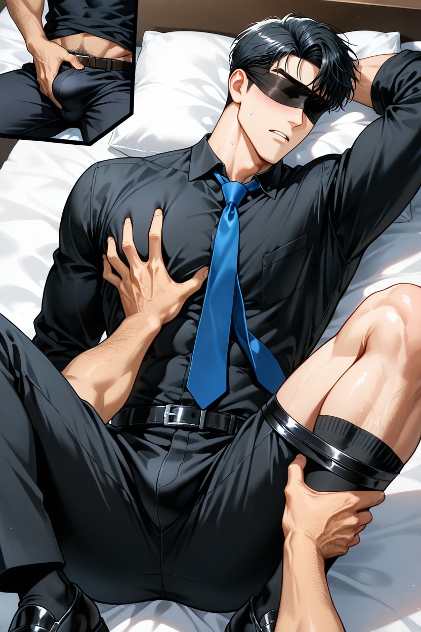 Tall, Male Masturbator, Black Leather Strap Wrapped Around The Shirt AI同性戀黃片