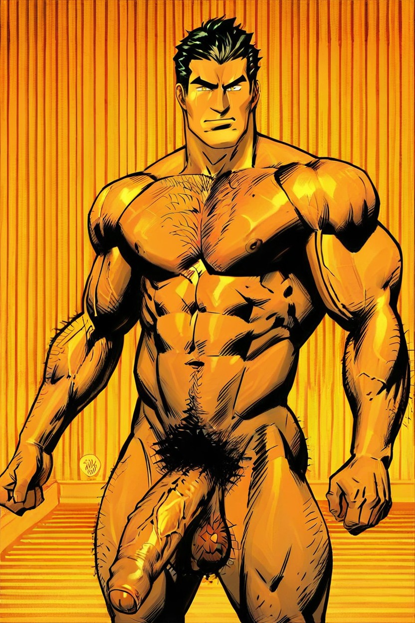 Hyper Erection, Hairy Chest, Pubic Hair AI Gay Porn