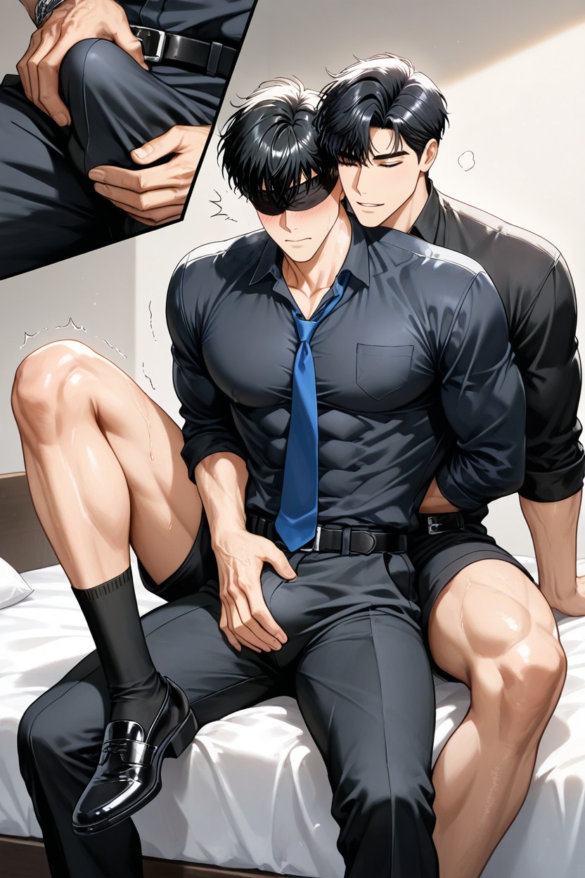 Dress Shoes, Wearing A Thick-sleeved Black Shirt, Men's Shirt Belt AI同性恋黄片