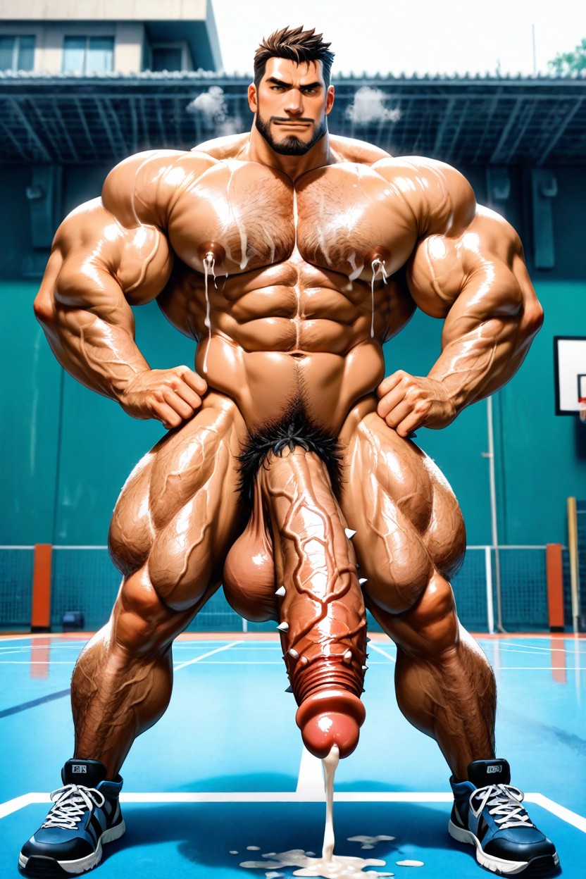 Holding Ruler, Barbs Along Shaft, Veiny Penis AI Gay Porn
