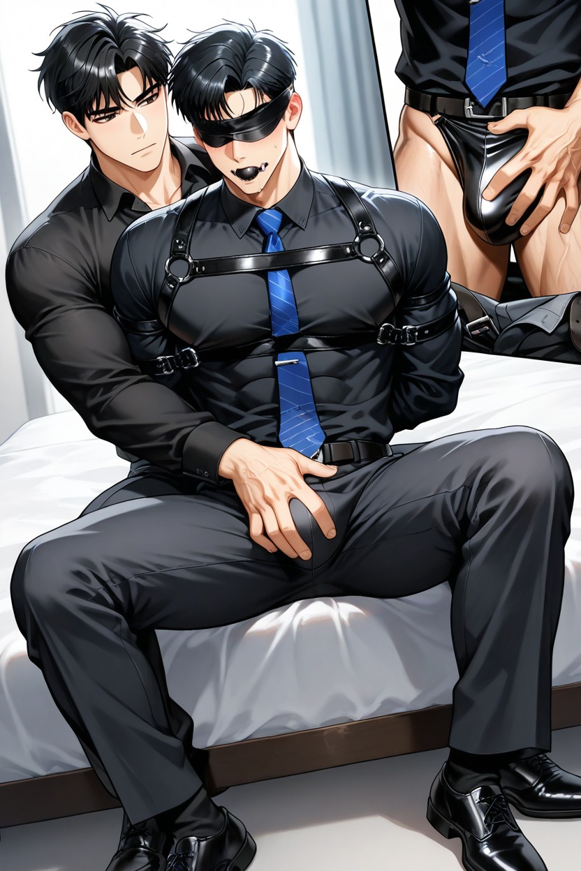 Groping, Being Groped By A Men, Hand Of The Person Behind Him Was Placed On His Crotch And Squeezed Gently AI Gay Porn