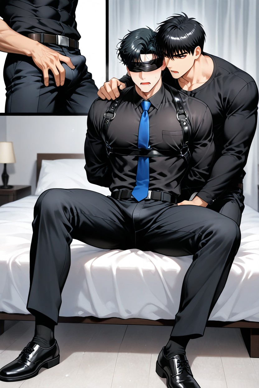 Black Shirt, Grab From Behind Back, Black Office Pants AI同性恋黄片