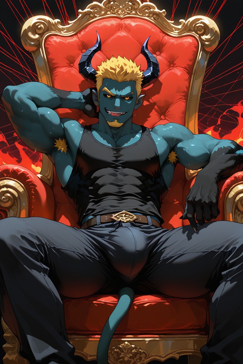 Black Legs, Blonde Faux Hair, Laying At His Throne Porno gay IA