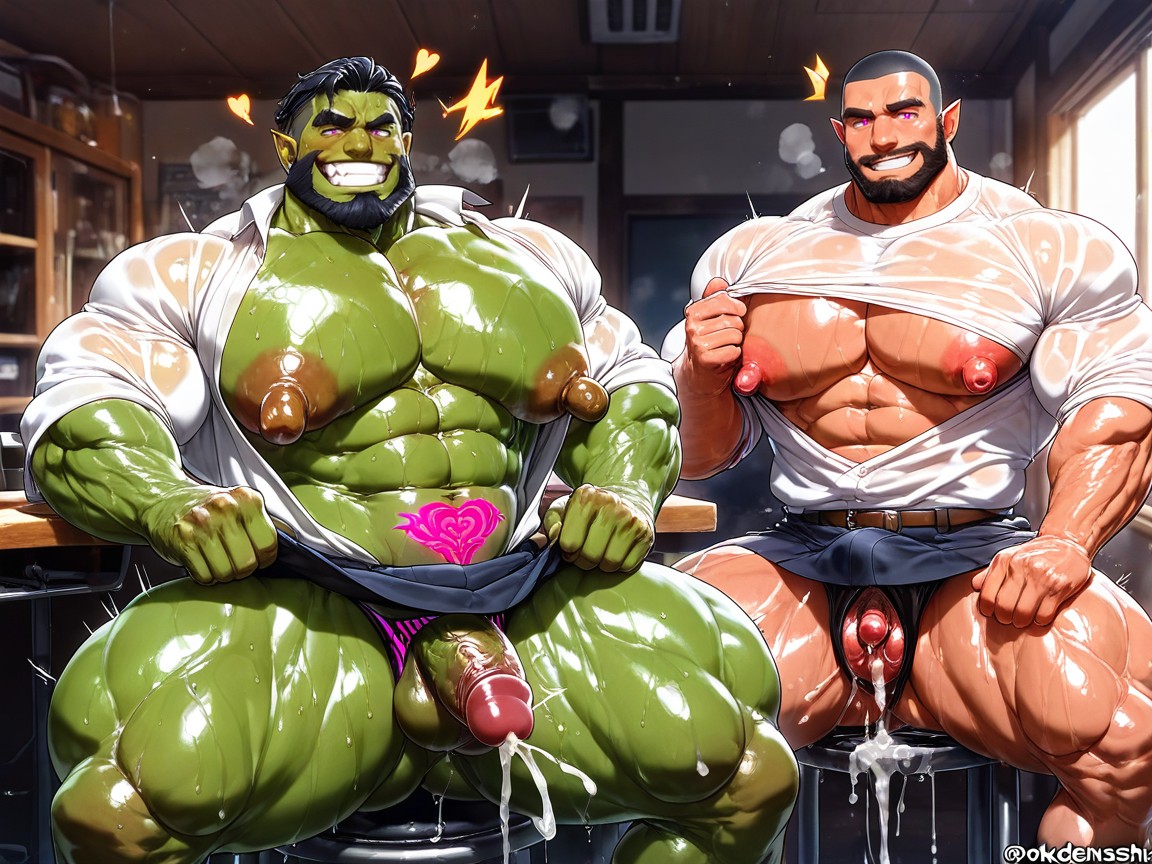 Muscular Middle-aged Male Bottom, Wet Pussy, Hyper Muscular Orc Bottom AI同性恋黄片