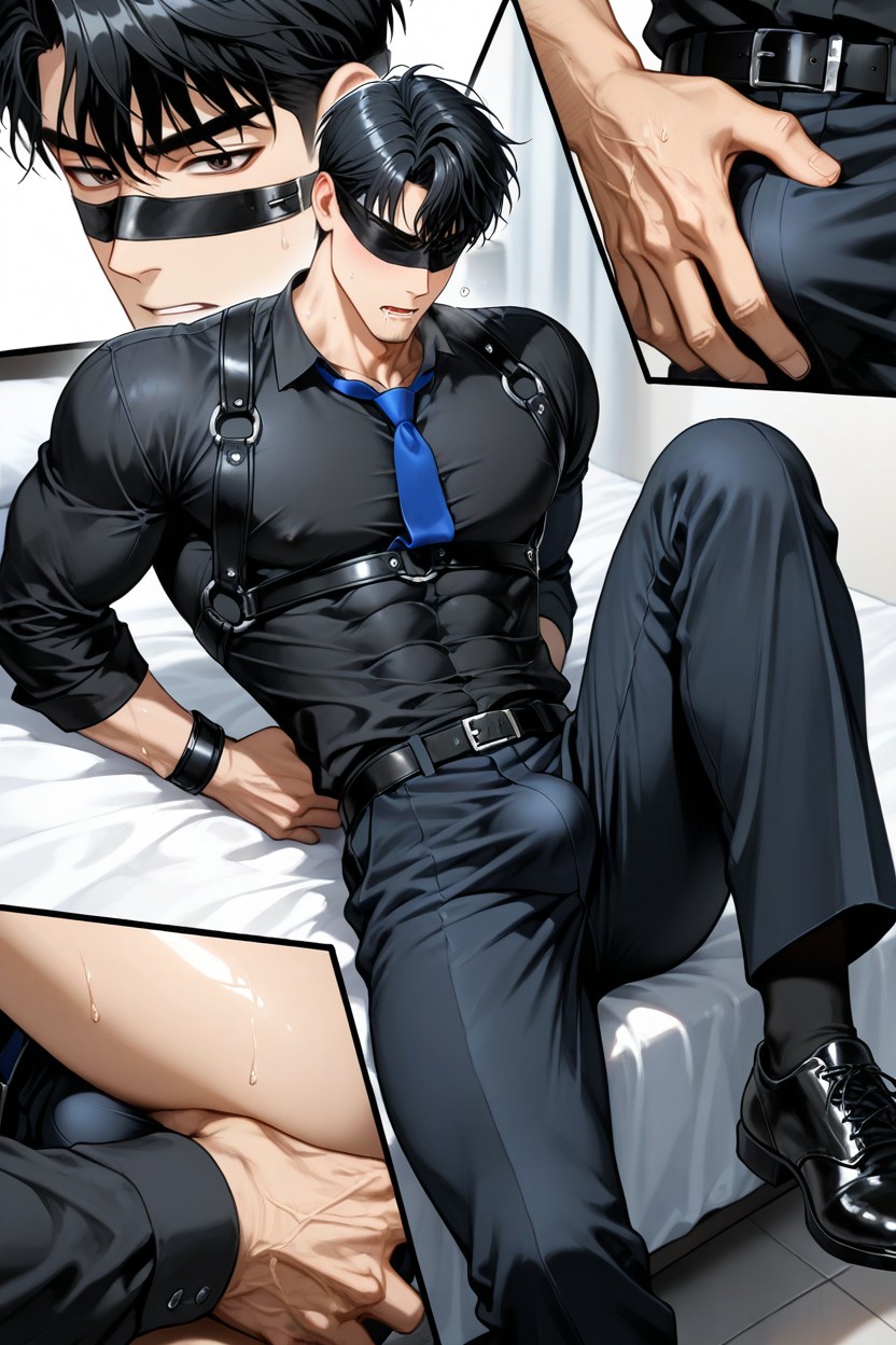 Tall, Wearing A Thick-sleeved Dress Black Shirt, Black Business Shirt AI同性恋黄片