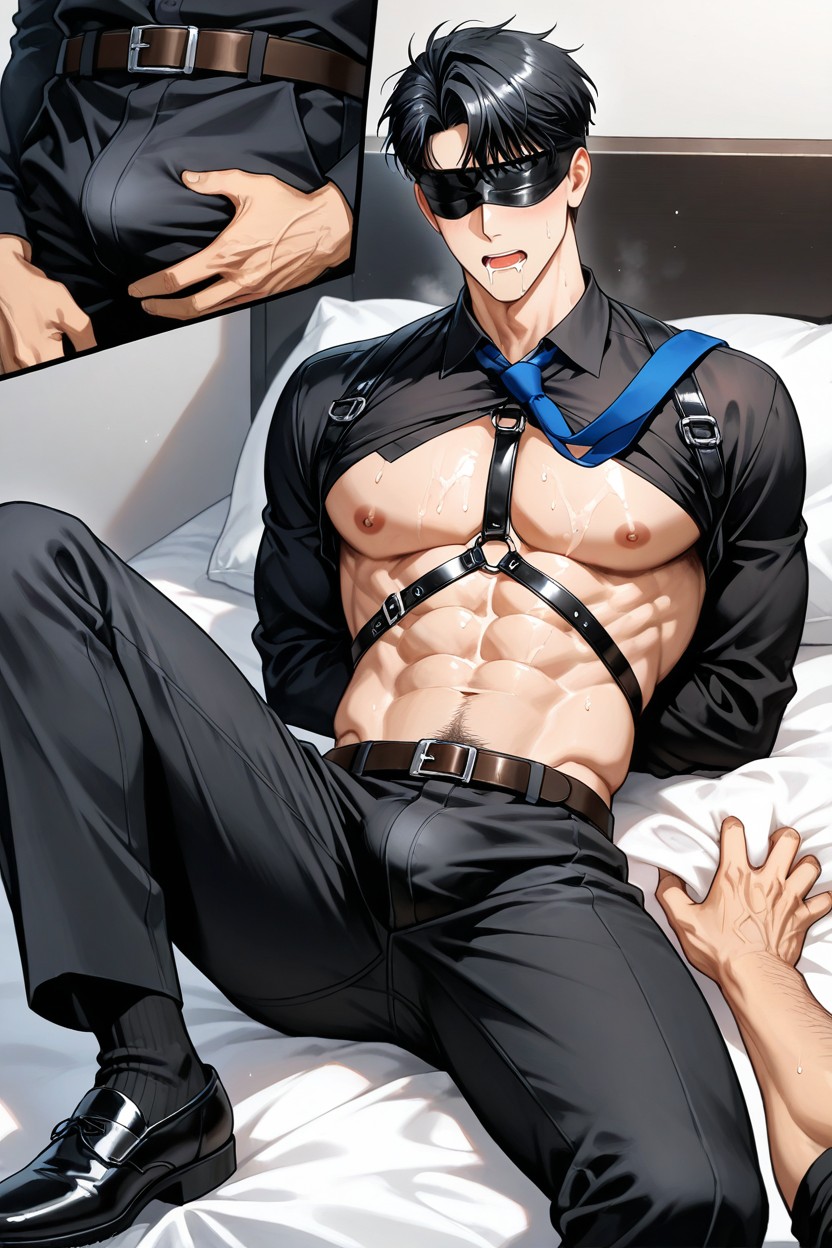 Black Business Shirt, Lift One Leg Onto The Bed, Arms Behind Back Porno IA Gay