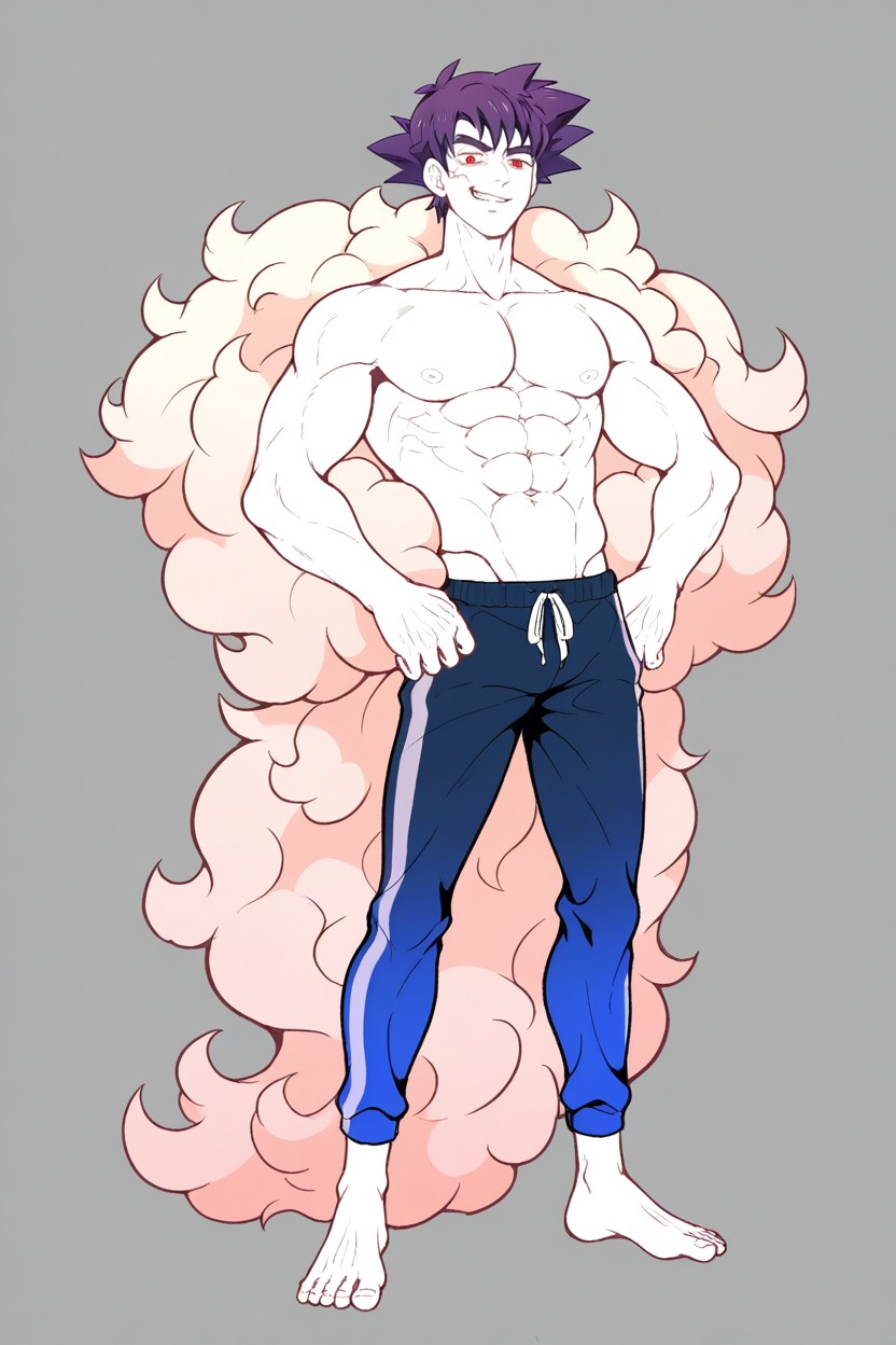 Purple Hair, Posing Normal, Extra Bulging Eyes AI Gay Porn