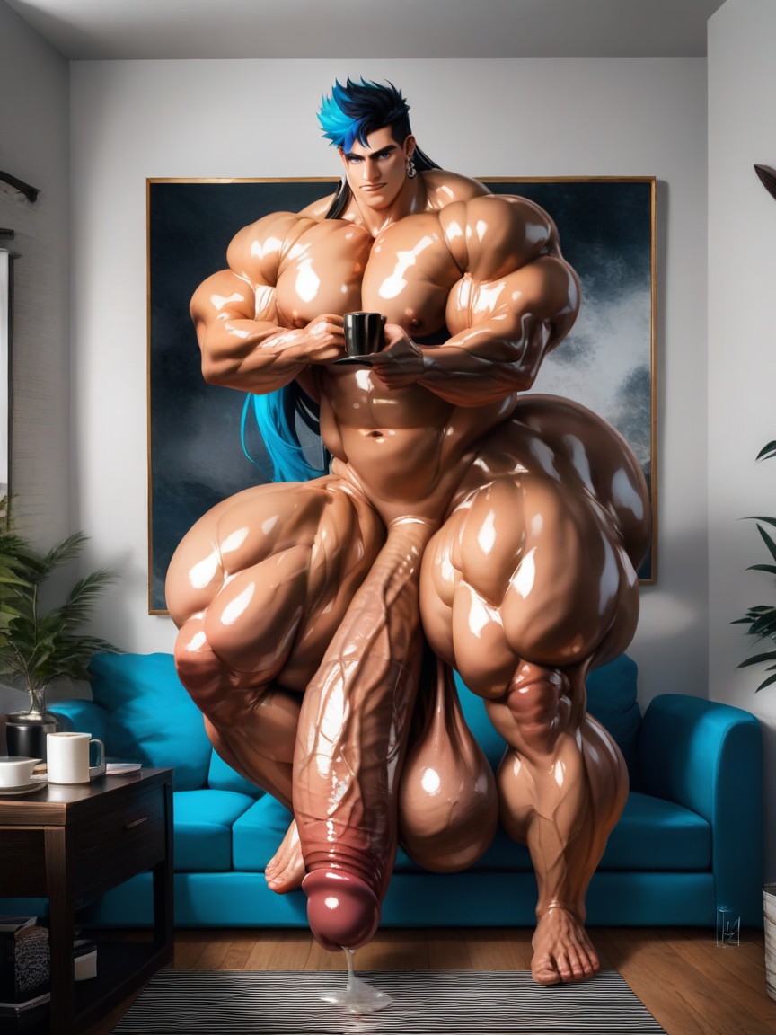 Thick Thighs, Oiled Skin, Pelo Multicolor Porno gay IA