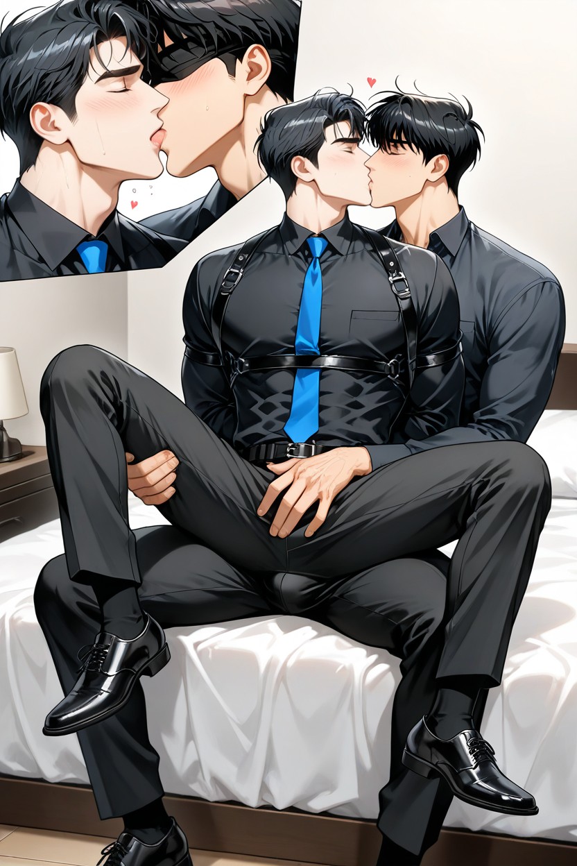Black Hair, Courte Longueur, Bangs Hanging Down To The Forehead Porno IA Gay