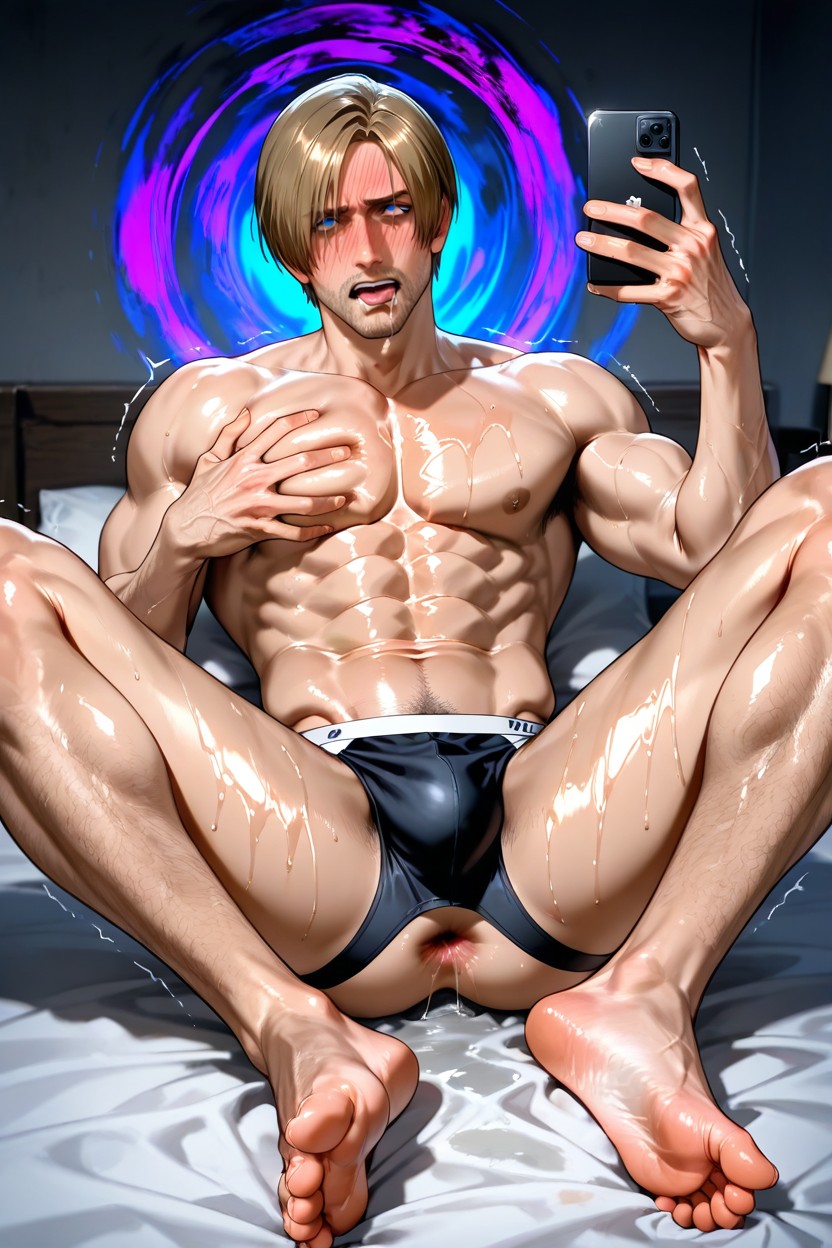 Handsome, Taking Selfie, Legs Spread ゲイAIポルノ