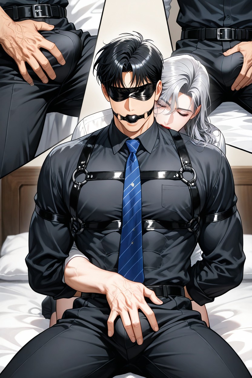 A White Business Shirt, Blindfolded And Ball Gag Only Apply To People Who Is, Dress Shoes AI同性恋黄片