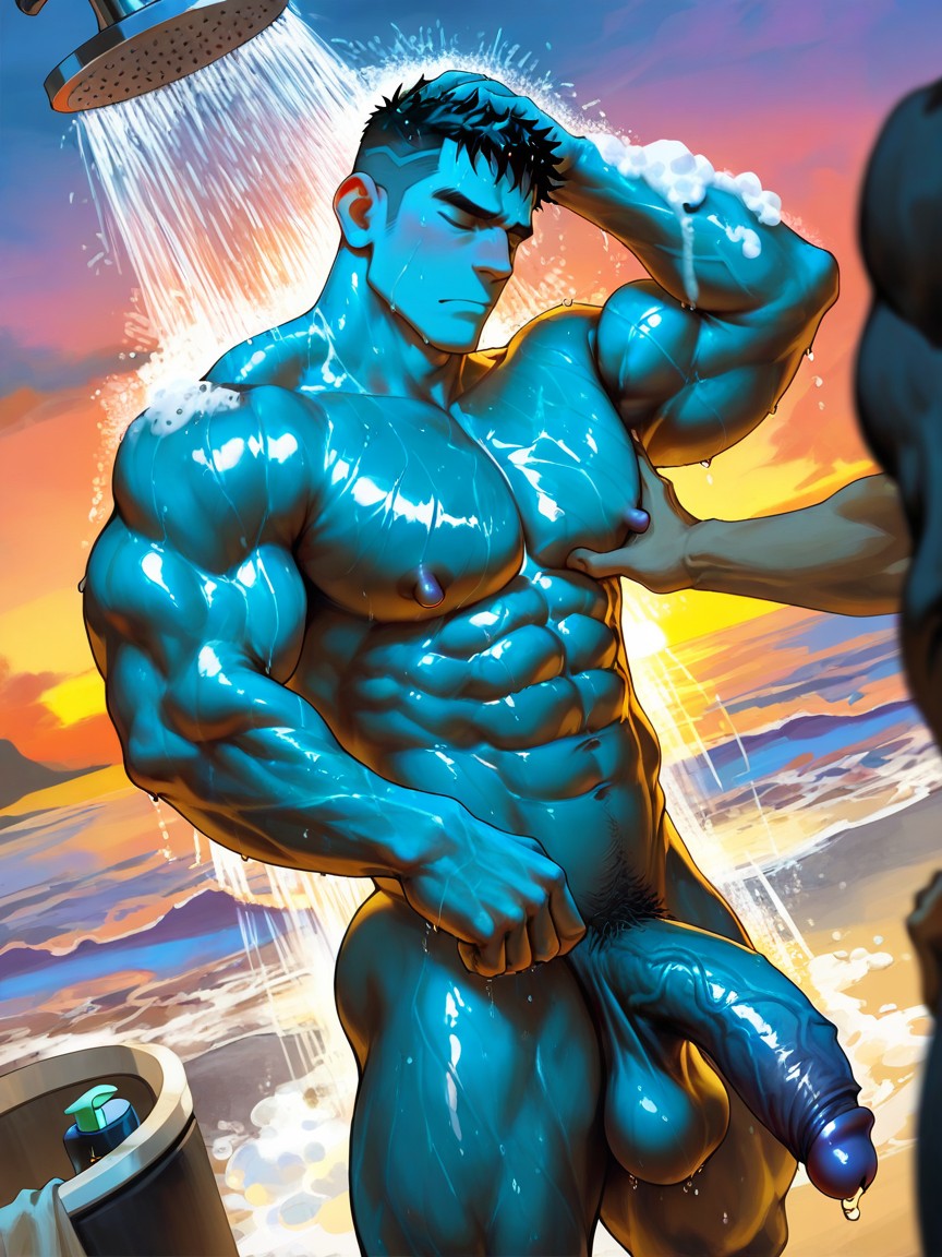 Beitemian, Fully Naked Bara Solo Male Bodybuilder, Redgartstyle Pornografia gay com IA